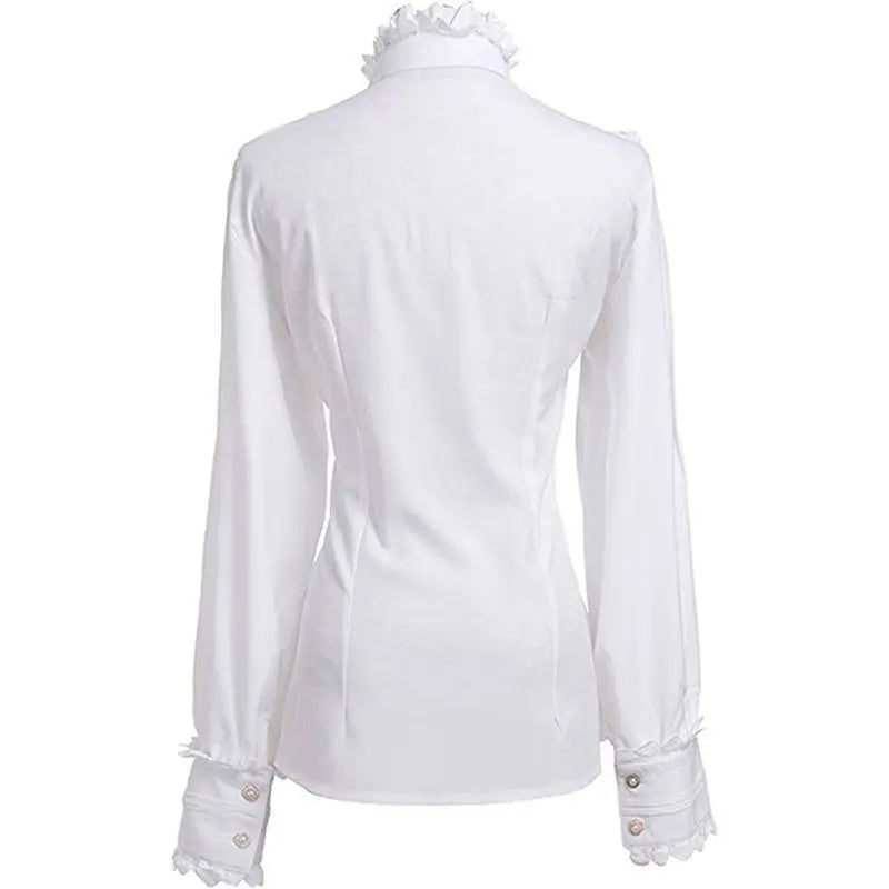 2026 Summer New Arrival Women's Vintage Ruffle Collar Shirt High Neck Lace Trim Button Down Shirt Elegant Gothic Blouse Tops