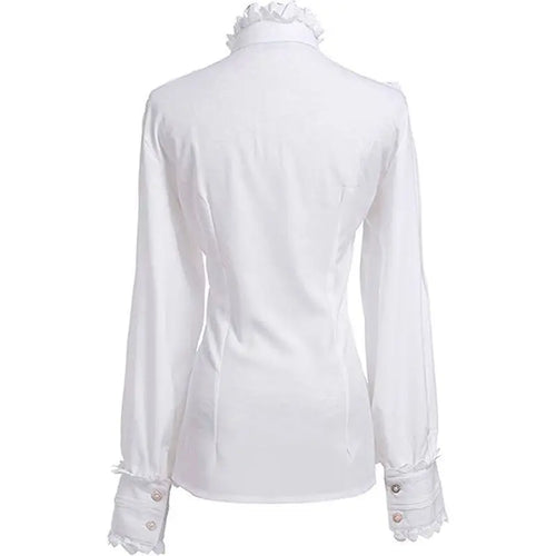 2026 Summer New Arrival Women's Vintage Ruffle Collar Shirt High Neck Lace Trim Button Down Shirt Elegant Gothic Blouse Tops